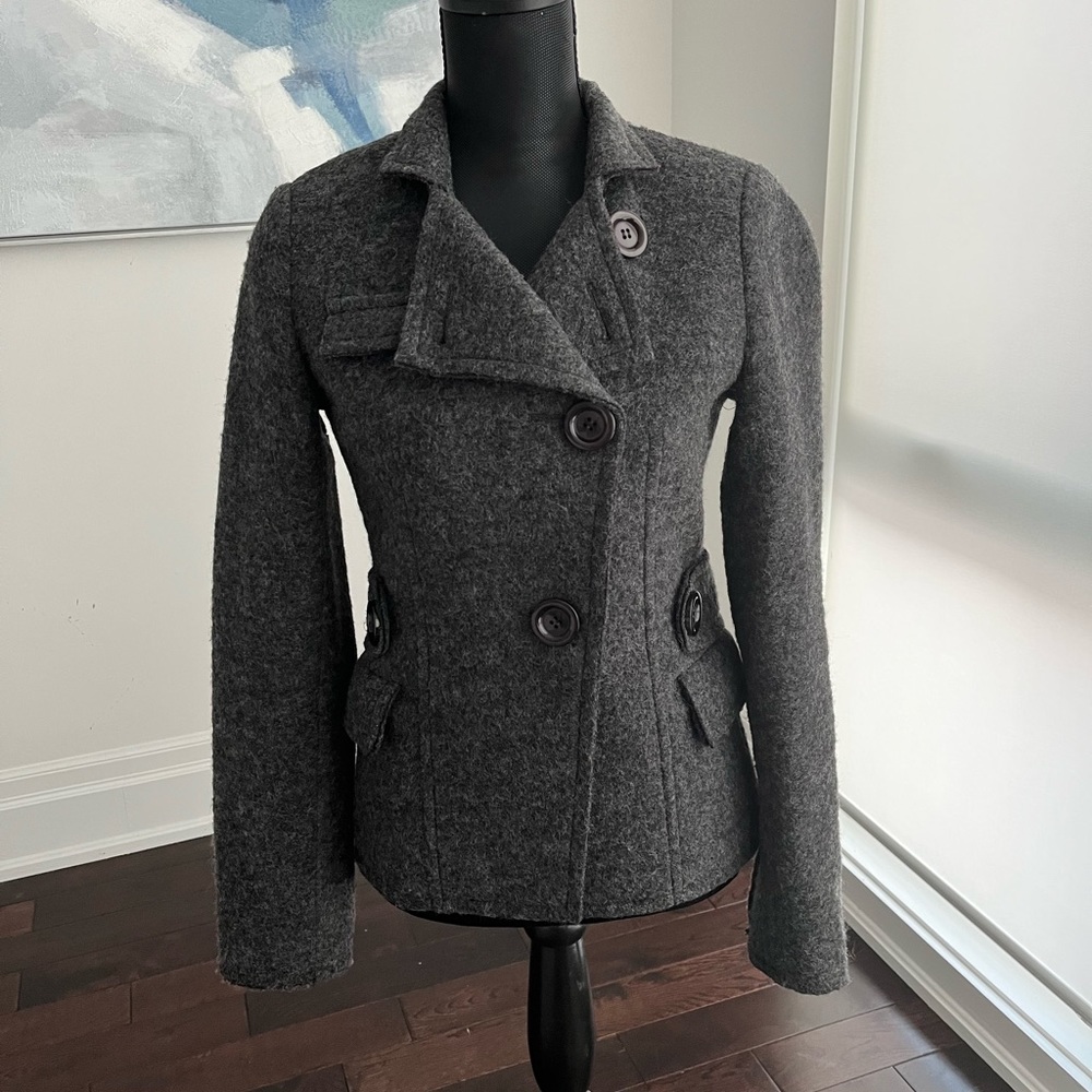 Asymmetrical tailored felted style Franco Mirabelli wool blazer coat